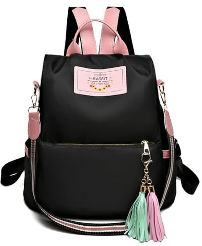 Borse Spalla Zaino Donna, Borsa Zainetti Elegante, Nero Zainetto Impermeabile in Nylon, Zaini Piccolo Antifurto da Donna, Università Pelle Tracolla a Zainetto per Shopping Scuola Viaggio Lavoro