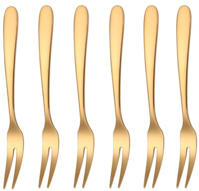 Marfia 6-Piece Gold Fruit Forks SUS304 Stainless Steel Dessert Forks 5.51 Inch Small Appetizer Forks for Cake Salad Cocktail Tasting Ergonomic Mirror Polished Tasting Forks for Party Dishwasher Safe