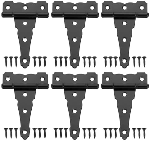 sourcing map 6 bisagras de puerta con correa en T, bisagras forjadas de 4.8 pulgadas, accesorios de hierro para granero de madera, valla, bisagras de puerta de patio, color negro