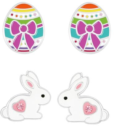 FIVE-D Kinder Ohrringe Ohrstecker Hase 925 Sterling Silber Ostern (Set Hase-Ei)
