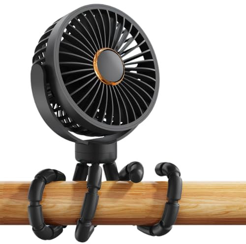ExcellaElite Pram Fan Clip on Stroller, Buggy Fan Baby 5 Speeds 360° Rotate Flexible Rechargeable Portable Octopus for Travel, Crib, Car Seat (Black)