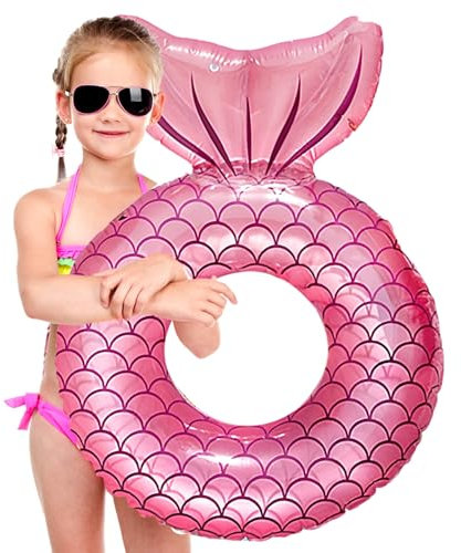 Meerjungfrau Schwimmring für Kinder,Pink Wassernixen Schwimmreifen Aufblasbar-Ring mit 70cm Durchmesser,Pool Aufblasbar Schwimmen Ring für Mädchen Schwimmbad Wasser Outdoor Spielzeug Party Zubehör
