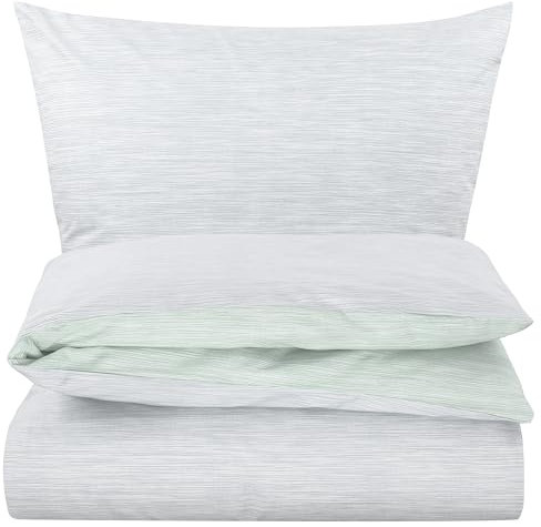 Carpe Sonno® Baumwoll Bettwäsche 155x200 Baumwolle | Wende-Bettwäsche Grün Silber | Renforce Bettbezug 155x200 | Duvet Cover Set | Bettwäsche-Set auch als Allergiker Bettwäsche Baumwolle geeignet