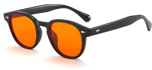 Long Keeper Blaulichtfilter Brille Runde Blaulichtblockierende Brille Orangefarbener Linse Anti Blaulicht Brille für Bildschirme, Fernseher, Spielen (Schwarzer Rahmen)