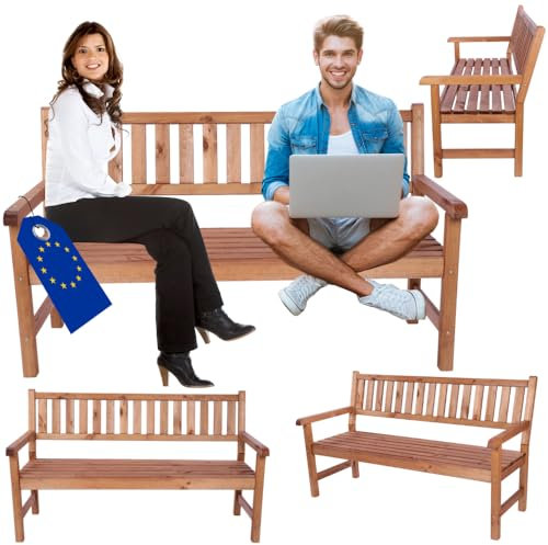 MODO24 Gartenbank aus Holz, Parkbank, Gartenmöbel, Sitzbank, Bank Friesenbank, Holzbank, 3-Sitzer, In- & Outdoor, FSC-Holz, Abmessungen 90x154x70 cm, Farbe: Braun