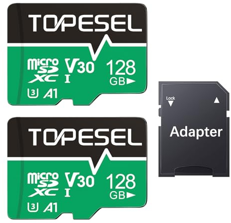 TOPESEL - 128GB Micro SD Card with Adapter, High Speed TF Card, microSDXC Memory Card for Camera, Smartphone, Tablet, Dash Cam, Drone, UHS-I, U3, A1, 4K UHD, V30