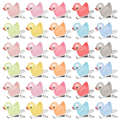 Lot de 30 pinces à cheveux en résine en forme de canard, accessoires lumineux et colorés pour filles, festival, rave, musique, fête, décoration