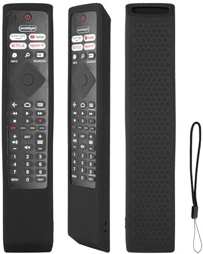 Funda para Mando a Distancia de Silicona Compatible con Philips HR45B-GJ01 BRC0984501 HR45B-GJ06 YKF474-B013 TV Mando a Distancia Cubierta Protectora a Prueba de Choques con Cordón (Negro)