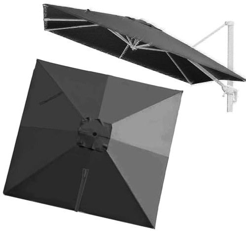 VLKLPZAHAK Rechteckig Sonnenschirm Ersatzdach 250x250cm Ampelschirm Terrassenschirm Ersatzstoff Marktschirm 8 Rippen Gartenschirm Ersatz Baldachin(Grey,2.5x2.5m (8.2x8.2ft))