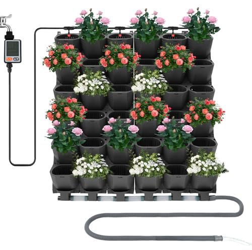TouTToNG Macetas verticales con 36 bolsillos, con mecanismo de riego automático, para balcón, terraza, jardín (negro)