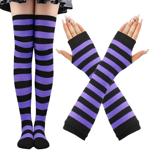 CWENDANER Rainbow High,Overknee Strümpfe Damen Mädchen Socks Lange Socken Voleiballsocken Sportsocken mit Fingerlosen Handhandschuhe Set für Party, Halloween Kostüme