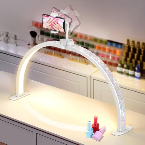 Adonafy Desktop Halbmondlampe für Nägel: 23 LED Halbmond Wimpern Lampe mit Telefonhalter - 3 Farbmodi Und 10 Helligkeitsstufen Einstellbar Halbmondlicht für Nagelstudio Handwerk (Diamant, Klein)