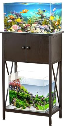 JHIAADEY AquariumstäNder Aquarium Unterschrank 2-StöCkig, Kleiner AquariumstäNder Aquarienunterschrank Terrarium WeißEr Aquariumschrank Aus Holz FüR HeimbüRo(Black)