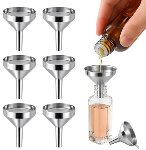 6 Pcs Small Stainless Steel Funnels, Precision Bottle Filling Set | For Liquid Transfer, Kitchens, Essential Oils And DIY Projects