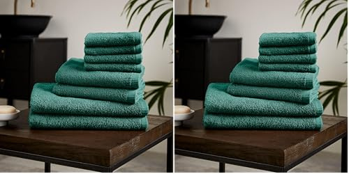 Catherine Lansfield Quick Dry Cotton 8 Piece Towel Set Forest Green (Pack of 2)