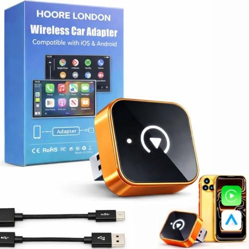 Wireless Carplay Adapter Uk 2026 Upgrade - 2-in-1 Plug & Play USB to Wireless Mini Car Adapter for iPhone & Android | Seamless Bluetooth Connectivity for Vehicle Stereo, Auto Link Car Accessories