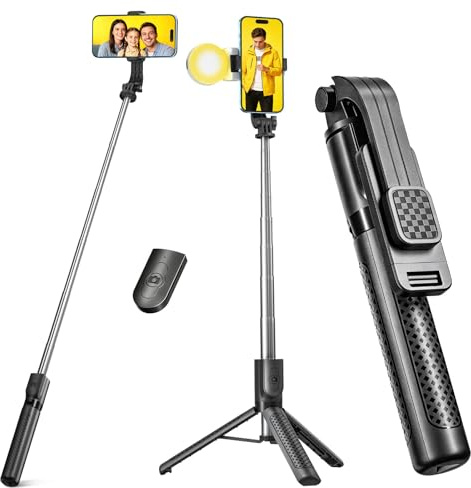 POWOMAO Selfie Stick Tripod with Fill Lights,125cm Extra Long Portable Telescopic Selfie Stick with Detachable Remote Control,Compatible with iPhone,Samsung,Huawei,Smartphones