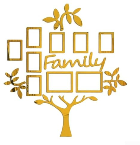 HEIBTENY Family Tree Wall Art Featuring Photo Collage Layout for Living Room Bedroom Decor with Stylish Silver Gold Accents for Holidays (Gold)