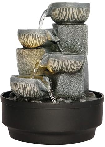 Dehner Zimmerbrunnen Nalani, Indoor-Brunnen, mit LED-Beleuchtung, ca 27 cm Höhe, ca. 21,5 cm Durchmesser, Polyresin, grau