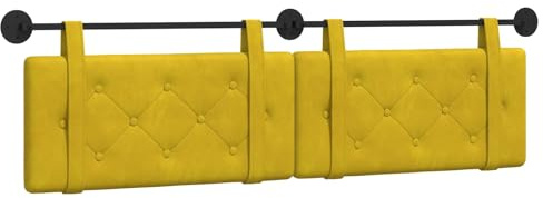 vidaXL Hängendes Kopfteil Gelb Samt, Moderner rechteckiger Wand-Headboard aus Samt, bezogen mit Bändern, Knopfsteppung für entspannende Schlafzimmer-Deko