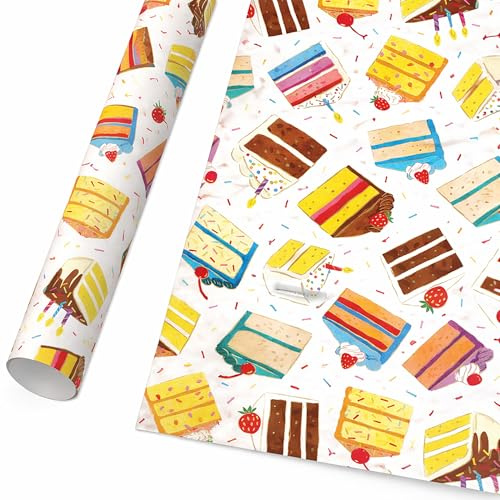 Geschenkpapier 70cm x 2m Rolle Torten Motiv - Geschenkpapierrolle mit Geburtstagskuchen Design - Verpackungspapier für Geschenke zum Geburtstag Feier - Farbiges Packpapier - Bunt