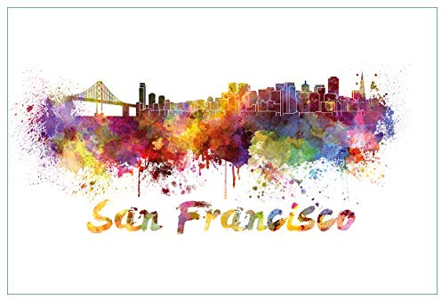 Wallario Küchenrückwand selbstklebend 90 x 60 cm, Motiv: Städte als Aquarell - Skyline von San Francisco | Spritzschutz abwischbar & pflegeleicht