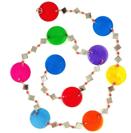 Bunte Muschelkette, Sonnenfänger für kreative Dekoration 140 cm, Regenbogen | Dekorative Muschelplättchen, Durchmesser 5 cm, Spiegel 1x1 cm, ideal für Vorhänge.