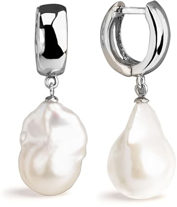 Damen Perlen Ohrringe aus Süßwasser zuchtperlen mit weißen XL Barock oder Keshi Perlen über 14 mm - SECRET & YOU - Perlen Ohrhänger Sterling Silber 925 und 18k vergoldetes