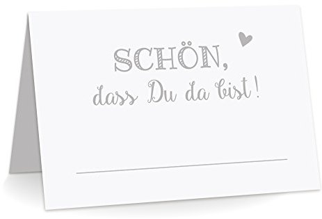 KuschelICH Premium Tischkarten Schön DASS Du da Bist mit Herz Platzkarten zum selbst Beschriften (Grau, 25)