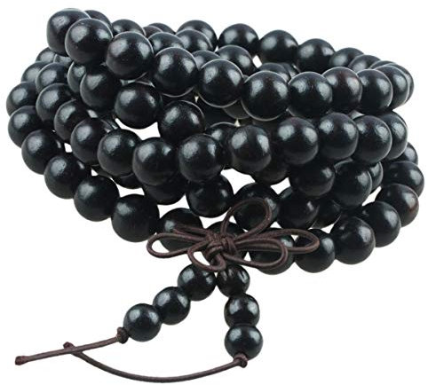 KYEYGWO 108 Natürlich Holz 8mm Mala Perlen Armband für Damen Herren, Meditation Gebet Wickelarmbänder Tibetisch-buddhistischen Stretch-Armbänder Halskette