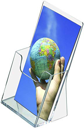 DISPLAY SALES Prospekthalter DIN Lang Acryl Tisch 50er Tisch-Prospekthalter | Broschürenständer, Flyerhalter aus glasklarem Acryl, geneigtes Design, Theke und Empfang, transparent