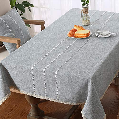 Insun Tischdecke aus Baumwolle und Leinen Tischwäsche Skandinavischen Landhaus Stil Dekorative Staubdichte Tischtuch Abwaschbar Blau grau 1 60x60cm Quadratisch