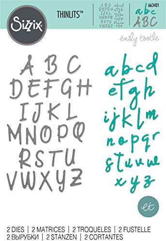 Sizzix 663421 Matrice de découpe Set 2 pcs d'Emily Tootle Thinlits Stanzschablonen, Alphabet, 2 Stück, Kunststoff Papier, Mehrfarbig, one size