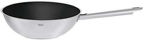 RÖSLE ELEGANCE Wokpfanne, Hochwertiger Edelstahlwok mit robuster Keramikversieglung ProCera, 28 cm, Edelstahl 18/10, induktionsgeeignet, Silberfarben