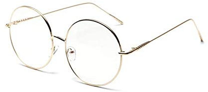 YHKF Brillen Frauen Metall Brillen Übergroße Rahmen Runder Rahmen Klare Linse Damen Brille Brille-Gold