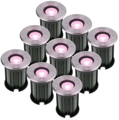 HOFTRONIC - 9er Maisy - Smart Home LED Bodeneinbaustrahler außen GU10 - IP67 Wasserdicht - Edelstahl - WiFi + Bluetooth - Farbig RGBWW - Einbaustrahler außen Edelstahl