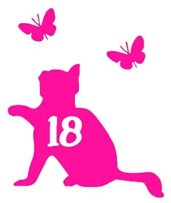 Pack of 4 Pet Cat & Butterflies Silhouette Personalised House Number Wheelie Bin Stickers - Recycling Box Number Stickers - Party Decorations - Bin Numbers for Wheelie Bins (3, Pink)