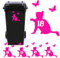 Pack of 4 Pet Cat & Butterflies Silhouette Personalised House Number Wheelie Bin Stickers - Recycling Box Number Stickers - Party Decorations - Bin Numbers for Wheelie Bins (3, Pink)