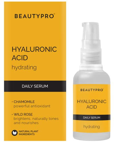 BEAUTYPRO HYALURONIC ACID Serum Daily Face Cream Anti-Ageing Hydrating Antioxidant Anti-Inflammatory Natural Vegan Skincare 100% Plant Based Soybean & Chamomile Multi Award Winning Brand 30ml