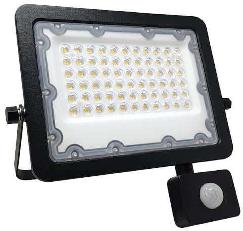 Foco LED con Sensor de movimiento 50W, Proyector Exterior Protección IP65 Impermeable, Luz Natural 4000K Gran Luminosidad, Detector PIR para Jardín, Patio, Garaje, Terraza... (50)