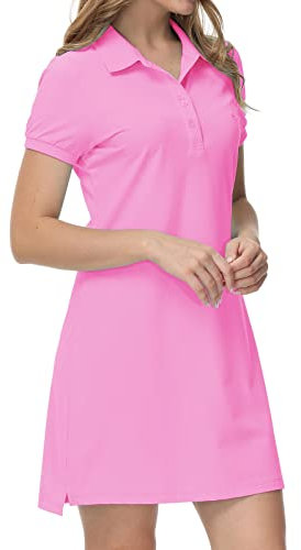MoFiz Vestido de Polo Mujer Manga Corta Verano Algodón Trabajo Vestido Deportivo Tenis Golf Dress Rosa XL