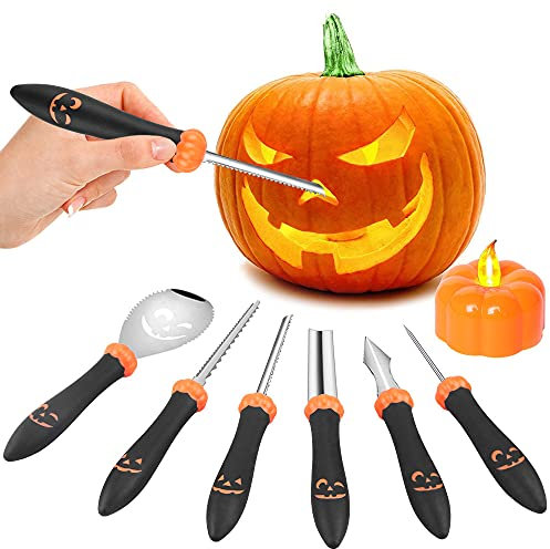 Halloween Kürbis Schnitzset, 6 Stück Kürbis Schnitzen Set Edelstahl Schnitzwerkzeug Kürbis für Kinder Halloween Dekoration DIY Pumpkin Carving Premium Edelstahlwerkzeug