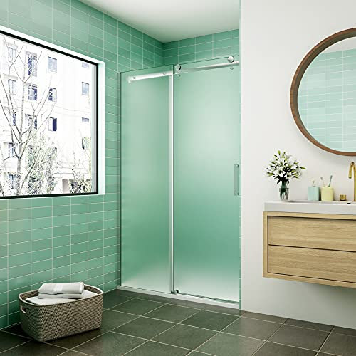 AICA porte de douche coulissante 140x195cm verre sablé installer à gauche en verre anticalcaire
