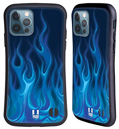 Head Case Designs Blau Feuer Hot Rod Flamme Hybride Handyhülle Hülle Huelle kompatibel mit Apple iPhone 12 / iPhone 12 Pro