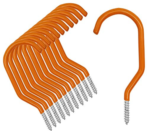Scartink 12 x orangefarbene robuste Fahrrad-Aufbewahrungshaken, Fahrrad-Wandmontage, große Schraubhaken für Wand, Decke, Deckenhaken