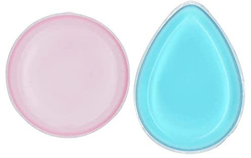 Pack of 2 Makeup Sponges of Round and Teardrop Shapes, Silicone Beauty Blenders in Light Pink and Aqua Colours, Washable Face Makeup Applicator for Adult Girls