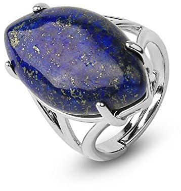 Ring Damen, Silber Eingelegter Olivenförmiger Natürlicher Lapislazuli-Stein Verstellbarer Offener Knöchel-Schwanz-Ring Fingergelenk-Ring Schmuck Für Frauen Dame Mädchen Hochzeit Valentinstagsg