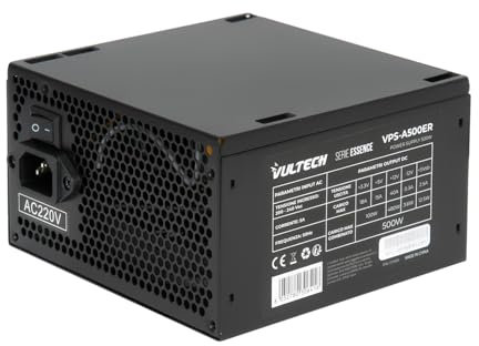 VulTech VPS-A500ER ATX 500W | Retail Serie Essence | Alimentatore per PC Domestico & da Ufficio con Ventola Termoregolata da 12cm a Bassa Rumorosità, Cavi Extra Lunghi e Affidabilità Superiore