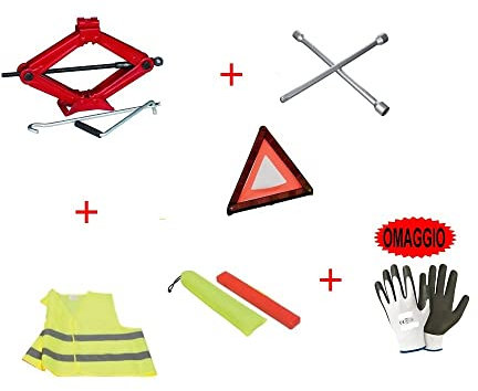 Kompatibel mit Audi Q7 Wagenheber-Set für Auto-Wagenheber + Kreuzschlüssel für Schrauben + Dreieck D+Jacke Fluo + Gratis