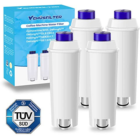 Filtro de agua para máquina de café para Delonghi DLSC002, DLS C002, 9310926, SER3017, 5513292811, filtros certificados TÜV SÜD para ECAM, ETAM, EC, BC Series (paquete de 4)